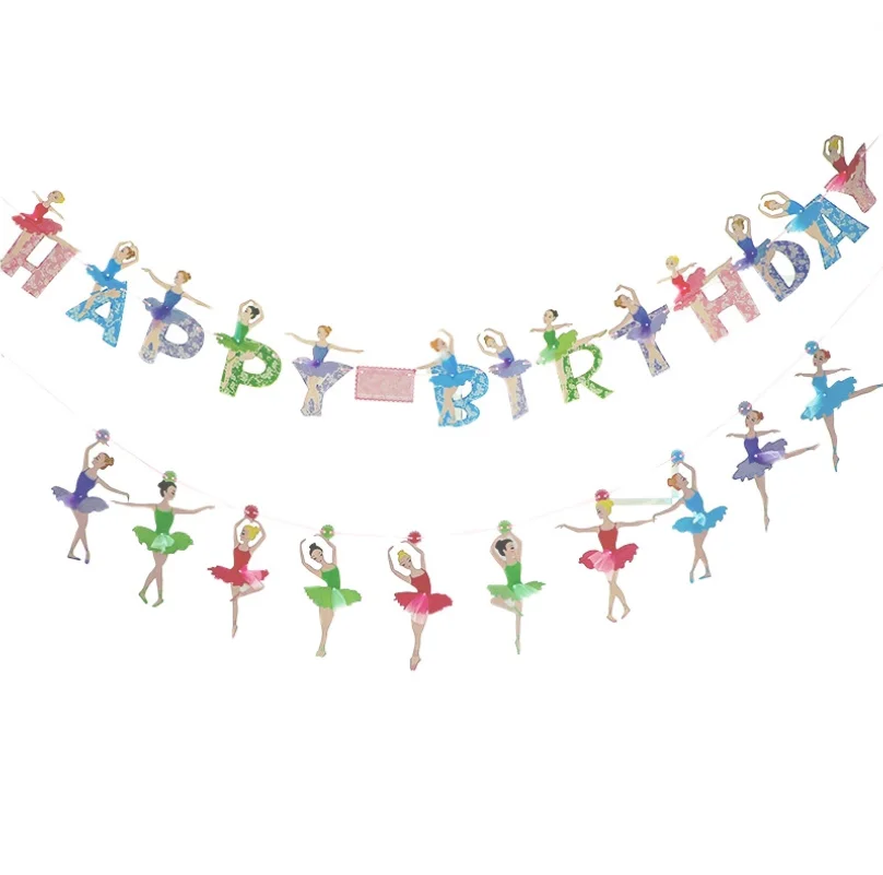 Балетная пачка балерина тематические бумажные флажки гирлянда для девочек один второй третий 4-й день рождения фон дома Настенный декор