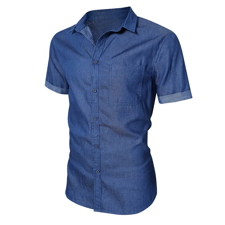 Cheap short sleeve Silk cotton latest washed denim jean casual shirt designs for men