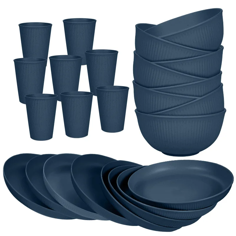Wheat Straw Dinnerware Sets Unbreakable Reusable Set Kitchen Cups Plates and Bowls Sets Dishwasher Microwave Safe Plates