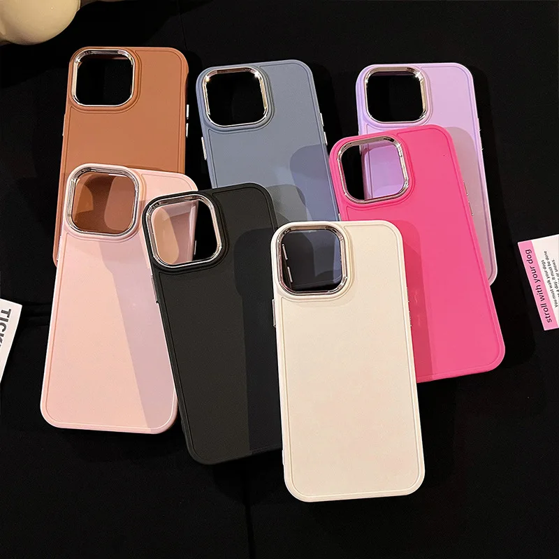 Solid Color Metal Photo Frame Phone Case For Iphone 15 14 Plus 13 12 11 XR XS MAX