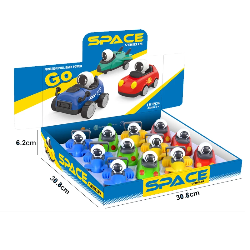 QS Wholesale Kids Mini Cartoon Cute Pull Back Car 3 Style Plastic Small Size Space Racing Vehicle Toys For Children Funny Gift