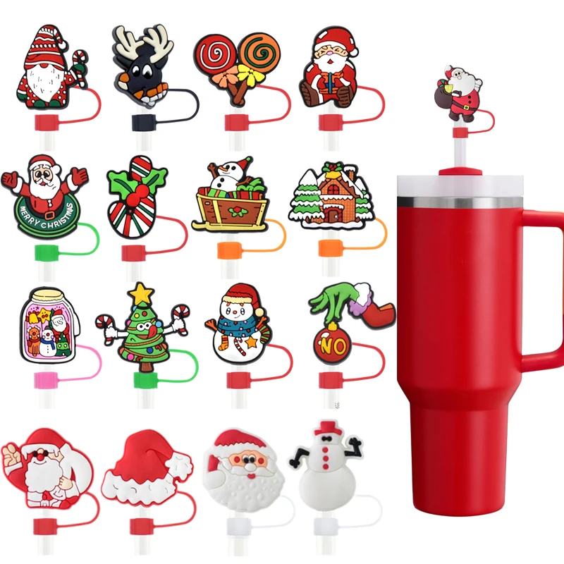 Cute Christmas Straw Cover Fits 30 40 Oz Tumblers Reusable Straw Cover Cap for 10mm Tumbler Accessories Christmas Straw Toppers