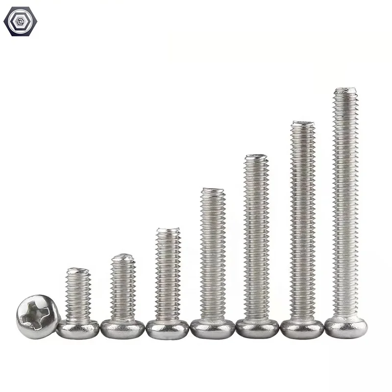 High Quality M3 M4 M5 M6 M8 Phillips Pan Head Machine Screws Metric Thread Round Head Bolts for Machinery