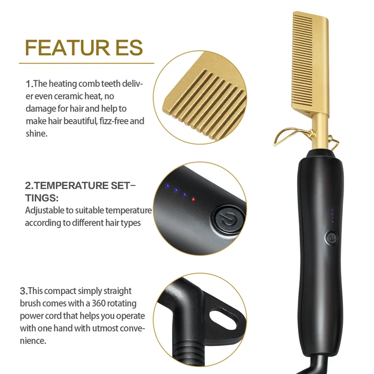 Professional Custom Hot Hair Comb Electric Hot Comb Straightener Electric Hair Straightener Portable Hot Combs Straightener