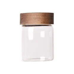 Wholesale Cheap Acacia Wood Storage Glass Jar With Sealed Lid Borosilicate Glass With Wood Lid