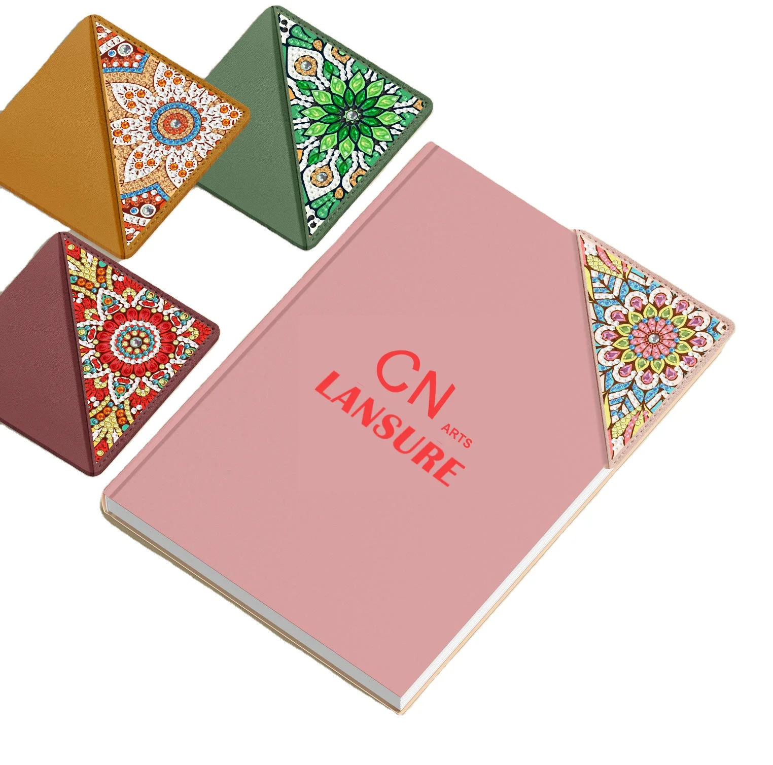 LS 4pcs set 5D diamond painting PU leather pack corner bookmark diy mandala triangle bookmark handmade