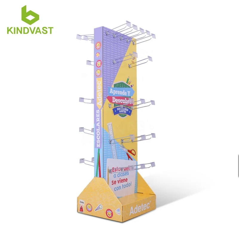 Double-Sided cardboard floor display with hook for School Supplies art knife display stand