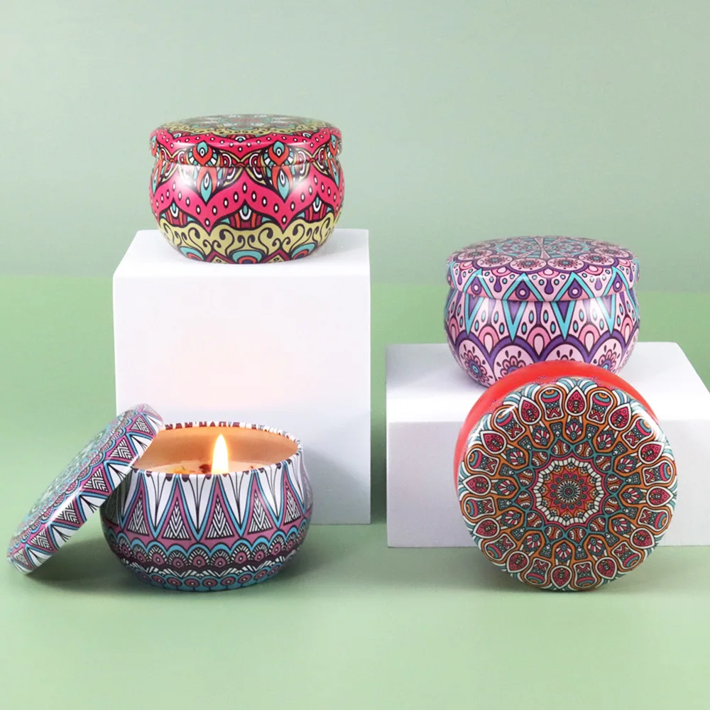 Wholesale luxury single box tin jar embossed dried flower soy scented candle