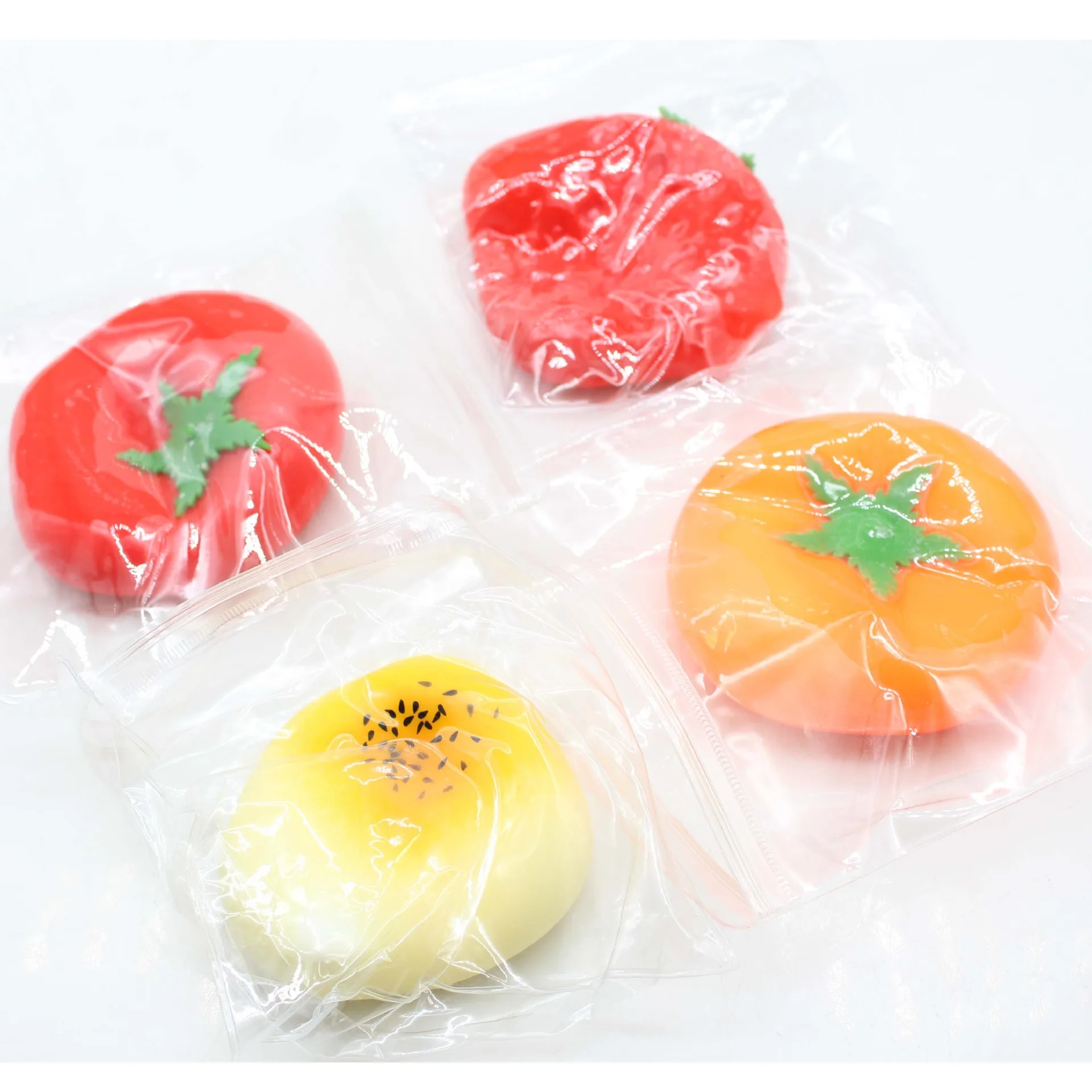 Hot selling simulated soft fruit squeeze toy fun soft persimmon vent relief toy