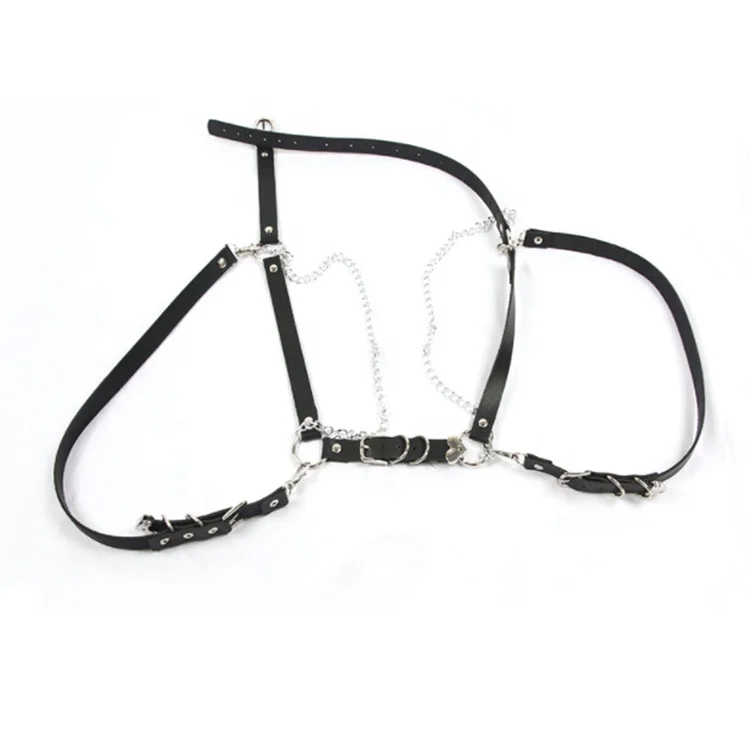 Latest New Nightclub Performance Costumes Sexy Leather Punk Outfit Jeans Decorative Bondage