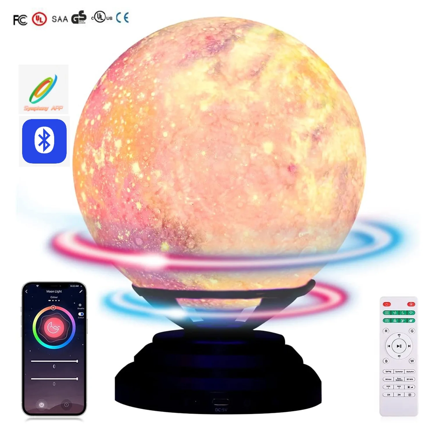 Multi-function 3D Moon Lamp Baby Sleeping Galaxies Lamp Sound Machine Smart APP Control Wake Up Light Alarm Clock BT Speaker