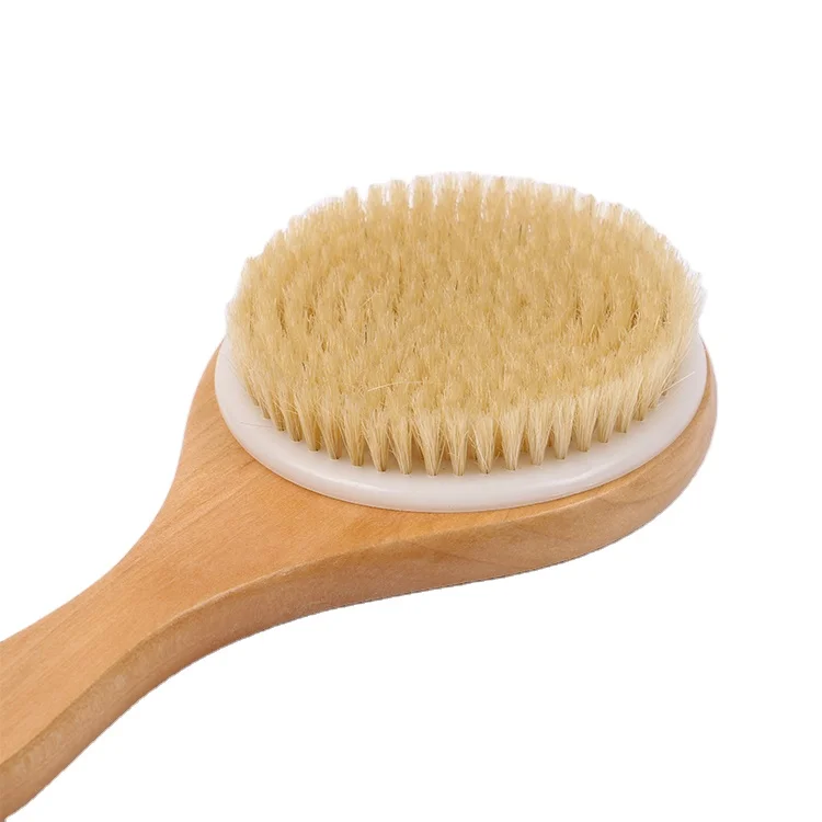 Custom Logo Wooden Body Brush Massage Wooden Balls Natural Boar Bristles Exfoliating Long Handle Body Bath Shower Brushes