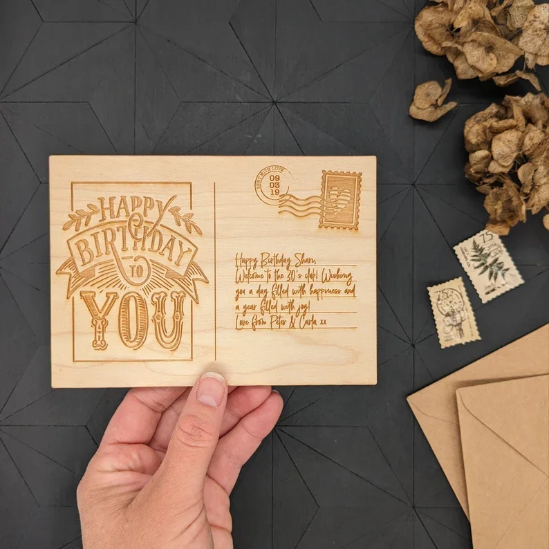 Wholesale Factory DIY Wooden Postcard Customization Laser Cut  Birthday Card Laser Cut Crafts Wood Postcard