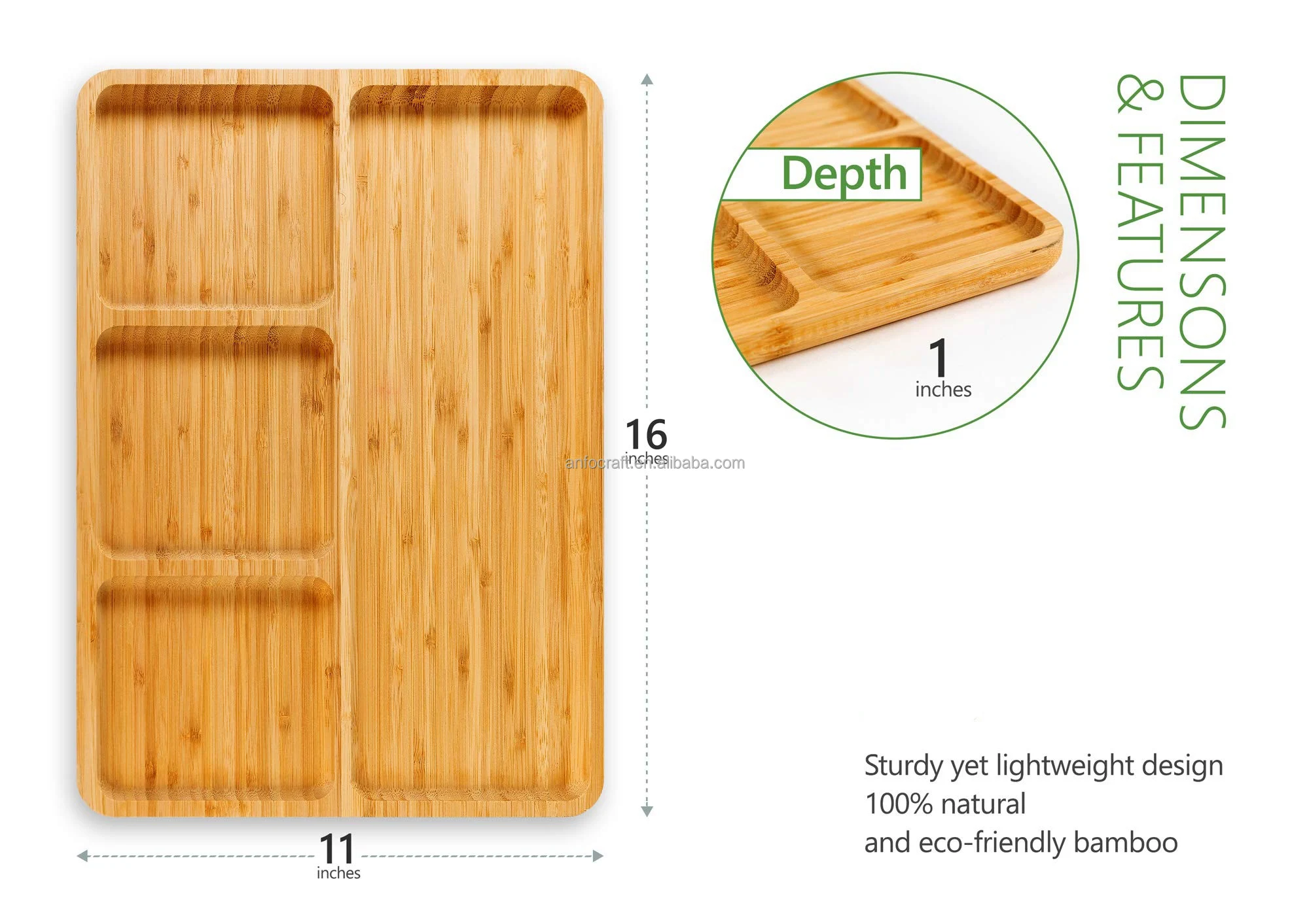 Bamboo Portion Plate 2 Pack Portion Plates for Adults Plates with Dividers Restaurant hotel use Vegetable and fruit dessert