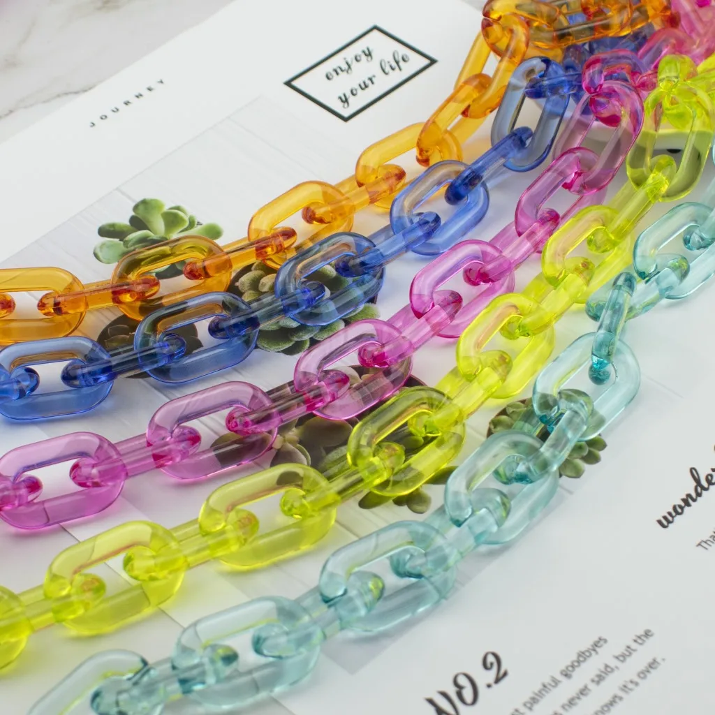 20x31mm new arrival transparent acrylic link chain colorful plastic chain for handbags crystal color