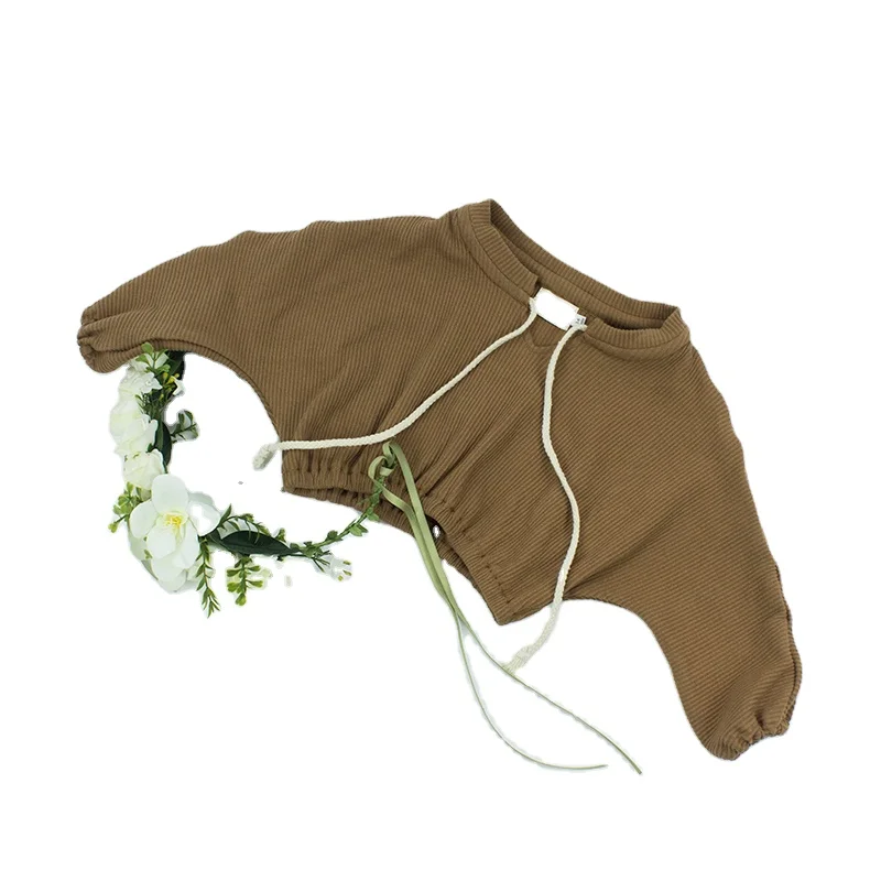 
Wholesale Fashionable baby clothes brown ribbed cotton unisex top string 