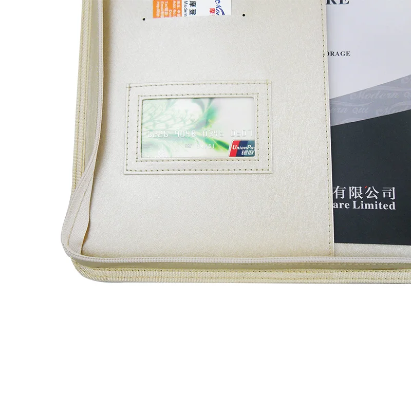 ModernQiu Custom A4 PU Leather Business Zipper Portfolio 4 Binder Presentation  Padfolio Folder for Document Use