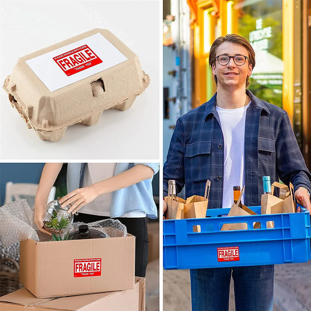 Self Adhesive 2x3inch Fragile Stickers Shipping Label Handle With Care Glassy Bottle Fragile Warning Banner Sticker