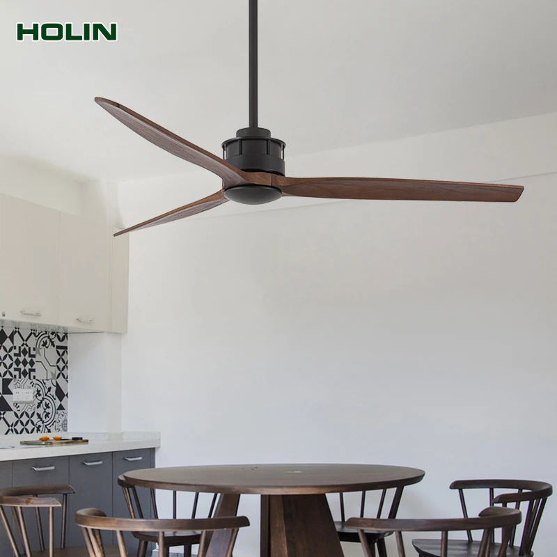 Hot sell solid wood 3 blades 42 Inch Chrome black Electric DC Motor Decorative Ceiling Fans  with remote control