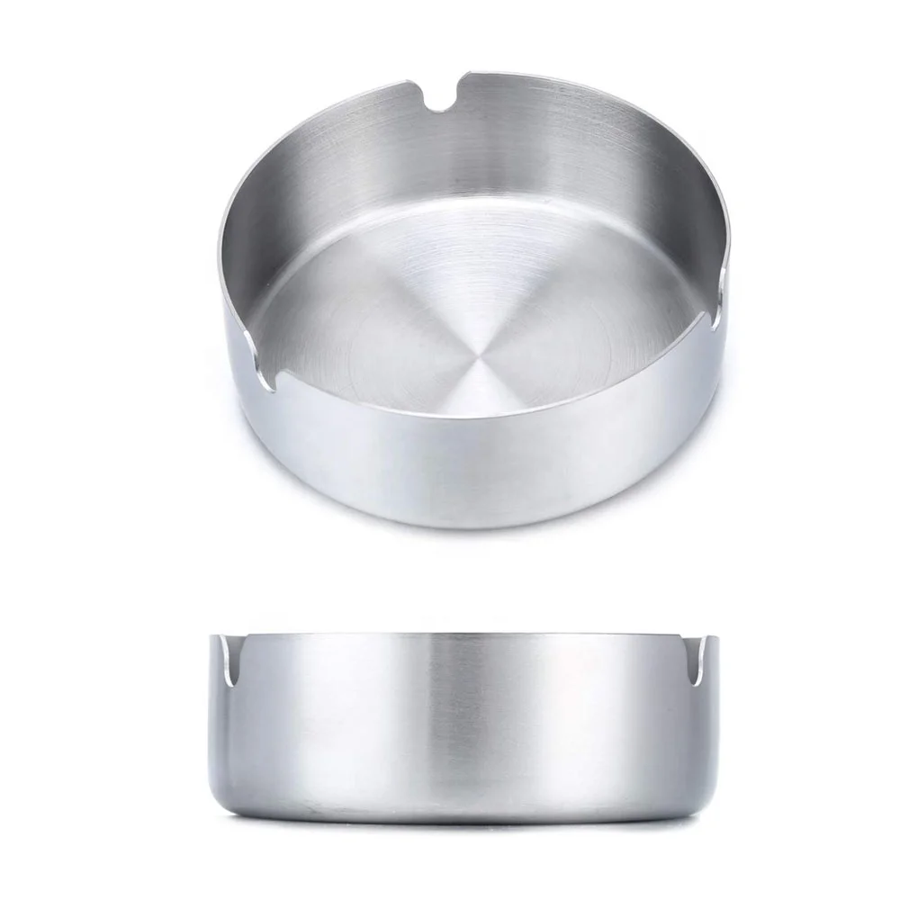 Easy To Clean Round Stainless Steel Cigarette Cigar Ashtray 4 Size Deluxe Customized  Logo Metal  Ashtrays For Outdoors And Home