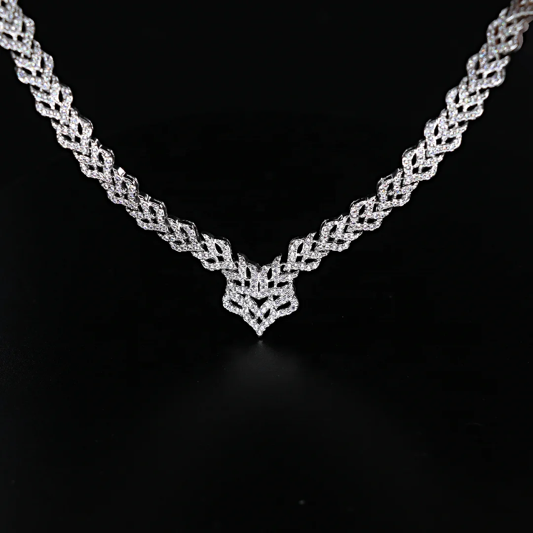 Bedazzled Arabic V Necklaces Fashion Bridal Wedding Accessory Copper Silver Plated Luxury Wedding Jewelry Set