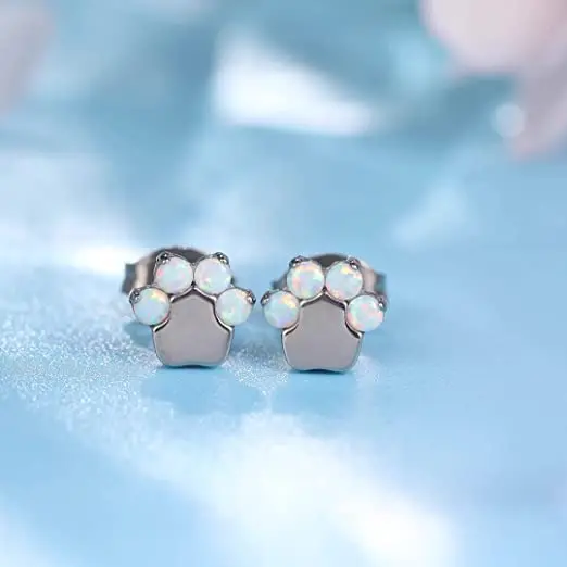 Pure titanium hypoallergenic earrings Cute cat claw and dog claw double headed earrings Perforated jewelry