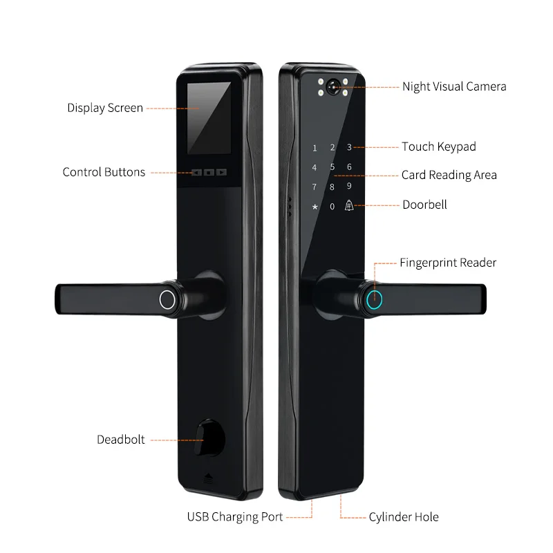  Оптовая продажа Безопасный электронный автоматический Tuya App умный дверной замок с камерой