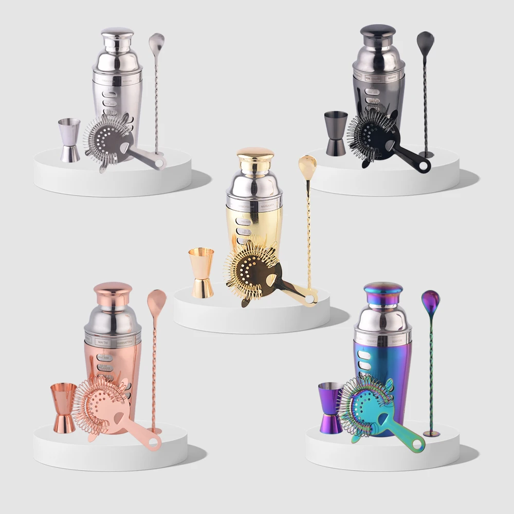 Creation Factory Direct Bartender Kit Bar Tools Set 25oz Recipe Double Wall Shiny Stainless Steel Cocktail Shakers