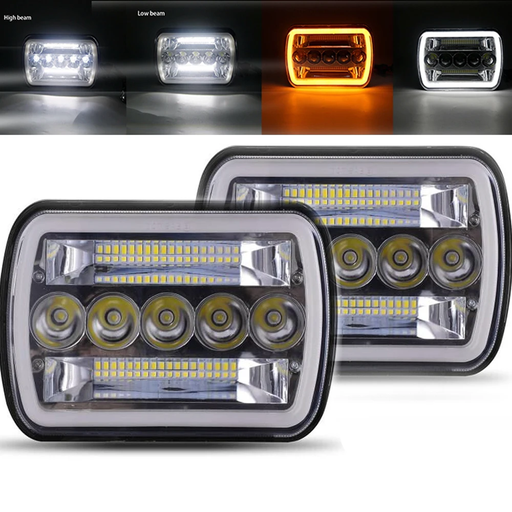 5x7 7x6 inch Square LED Headlamp Angel Eyes DRL Turning Replaces for jeep cherokee xj headlight