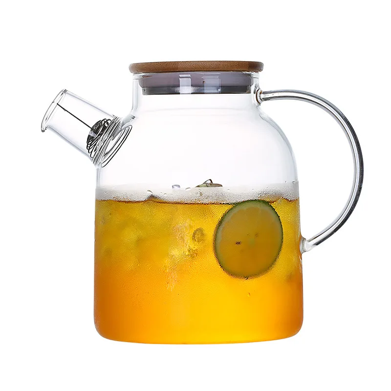 Coffee Tea Accessories Glass Teapot Heatable 1000 ml 1800ml  Borosilicate Clear Tea Kettle with Bamboo&Stainless Steel  Lid