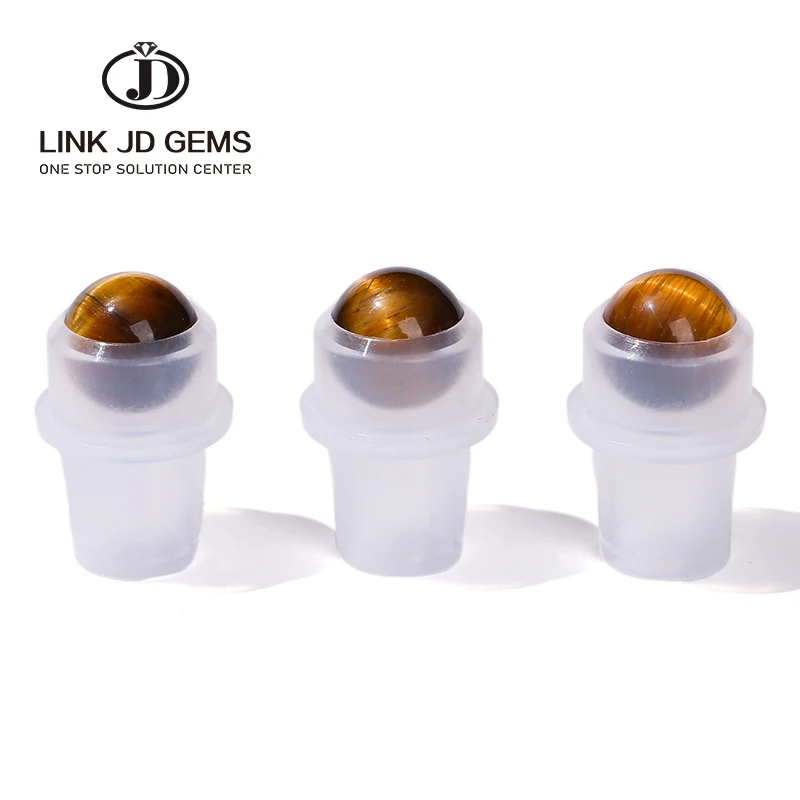 JD 5ml 10ml Thick Glass Roll On Essential Oil Bottle Accessories Natural Rock Quartz Amethyst Round Bead Roller Ball