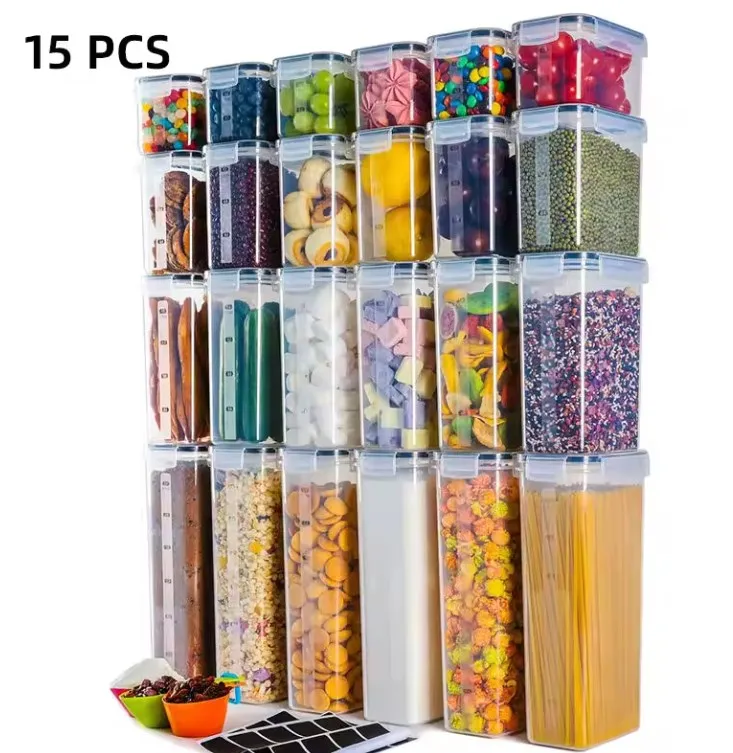 Kitchen 15 PCS storage container set fruit nuts flour oats bpa free food storage organizer bin with lid for dry