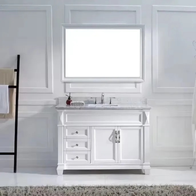 American White Marble Countertop Modern Design Ceramic Basin for Bathroom Vanity Floor Installation for Villas