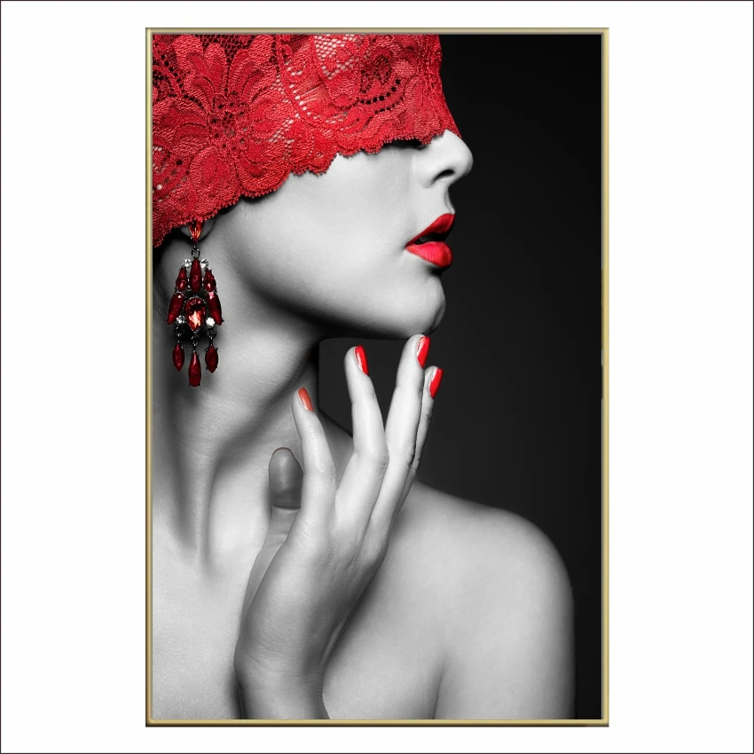 Wholesale fashion red lips woman Wall Art decor oil Painting abstract  figure & portrait paintings