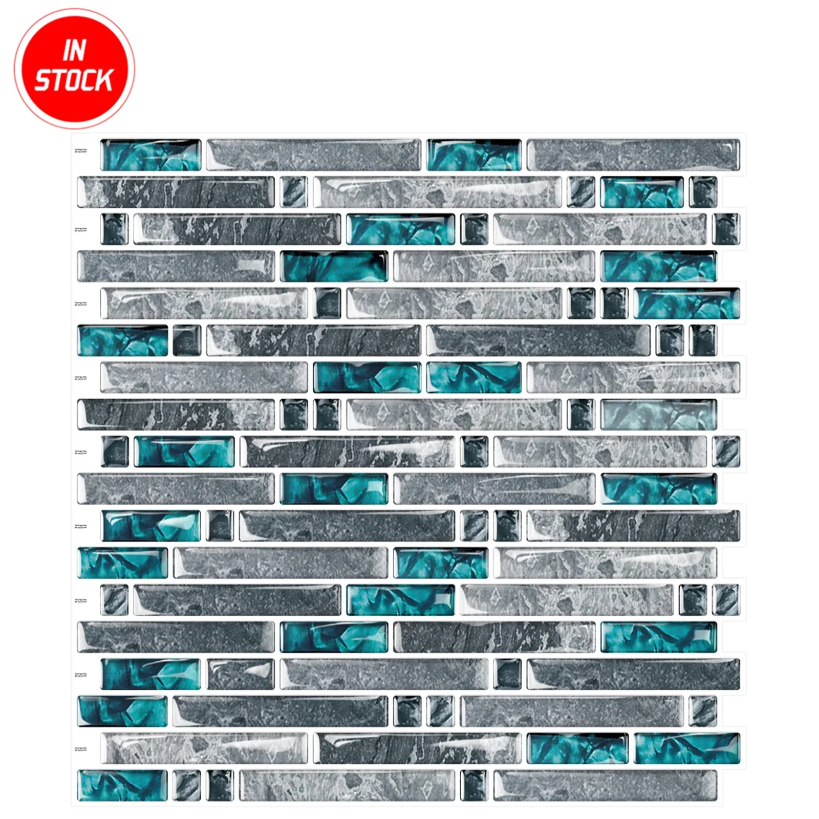
InStore 12 x 12 3D crystal glass mosaic stone Brick Wallpaper Teal subway Peel and Stick Backsplash Blue Tile Tiles for bathroom 