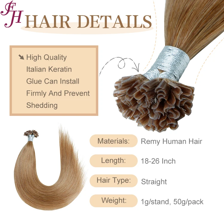 FH pre bonde hair extension keratin u tip remy Russian double drawn u tip straight hair extension