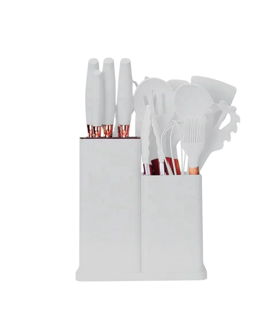 Kitchen Cooking Utensils Knife Set with Block, Holder Cutting Board Silicone Utensils 19 Piece Set