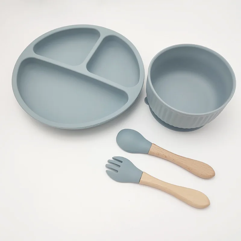 
Easily Clean Adjustable Silicone Bibs Suction Bowls Soft Spoon Silicone Baby Feeding Set 