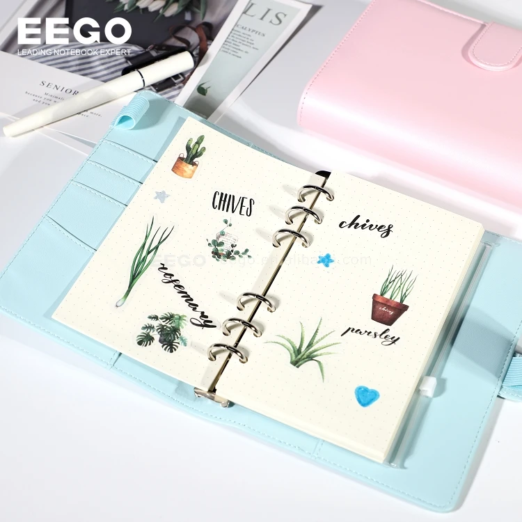 Kawaii Sticker Hard Cover Wholesale A5 A6 Leather 6 Ring Binder Journal Notebook Printing Customized