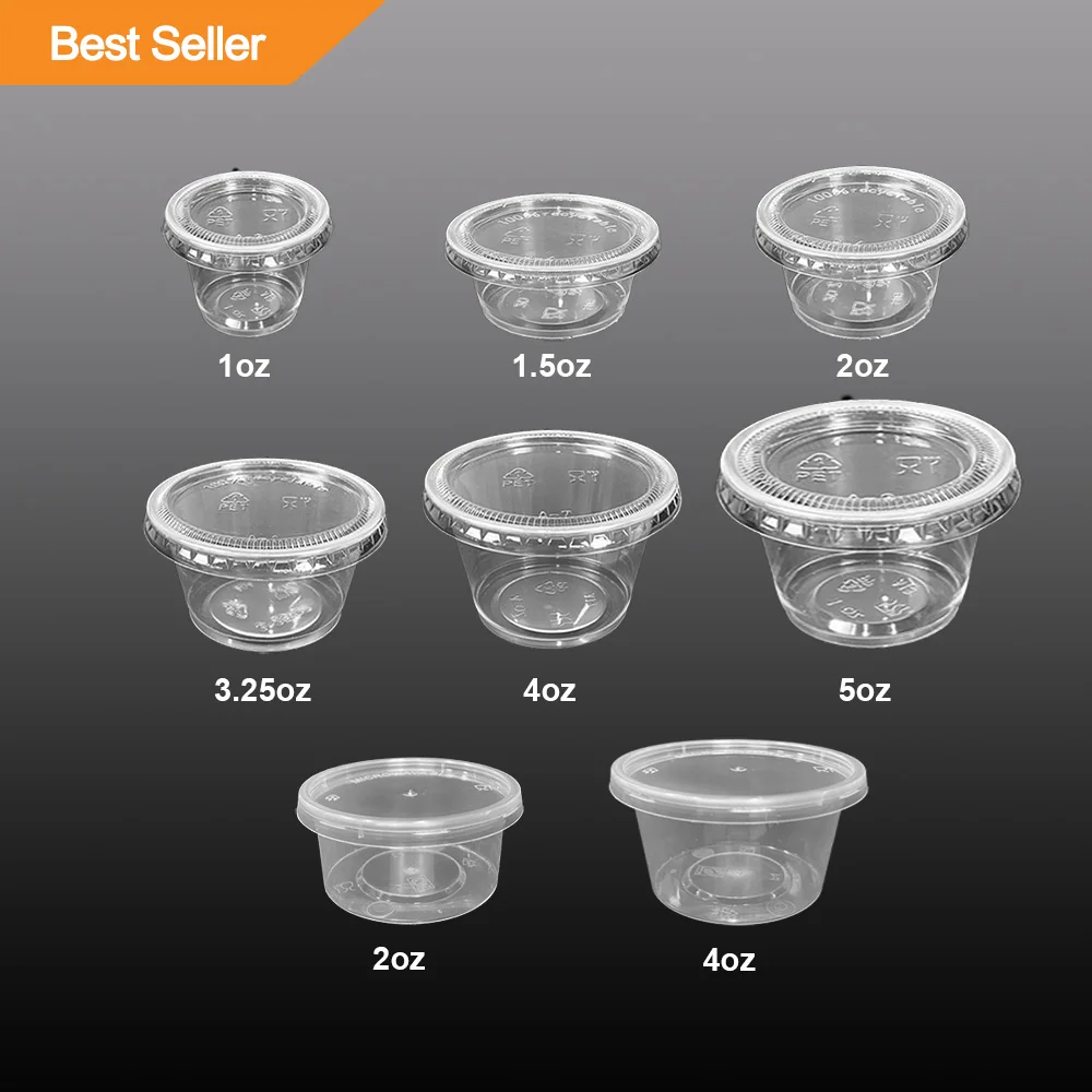 Hot Sale Disposable Restaurant Small Plastic Food Container Souffle Portion Container Sauce Cup With Hinged Lid