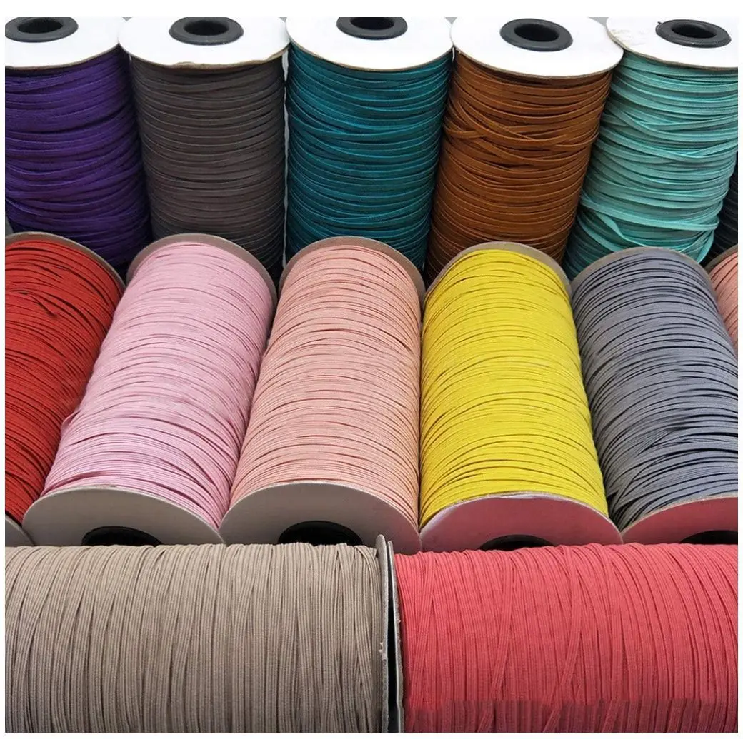 custom 3mm 5mm 6mm 9mm 12mm multicolor sewing flat band rope earloop cord stretch knit braided  elastic cord string