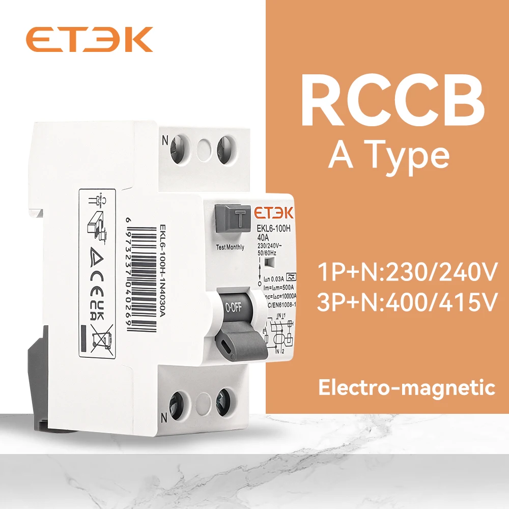 ETEK rccb EKL6-100 2-полюсный (1P + N) тип А выключатели остаточного тока 25 ампер 230 В низкое