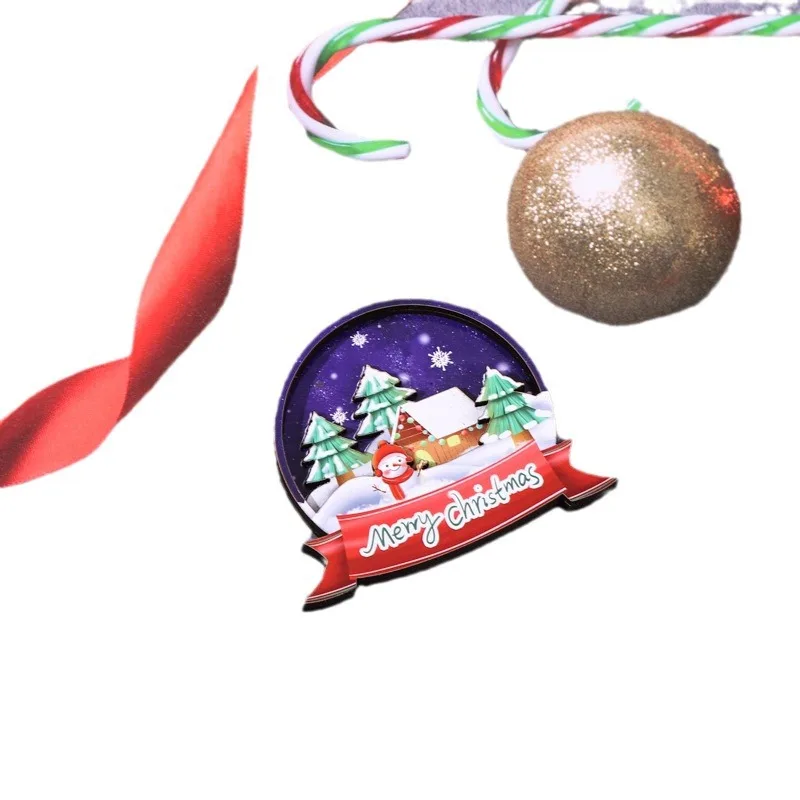Wooden  Xmas laser cut wood craft shapes fridge magnet indoor Christmas decorations 3D Magnets