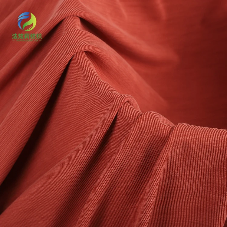 Имитация cupro Удобная 40S 190GSM 65% модал 35% полиэстер песчаная стирка Джерси 1x1 ребро с узелком трикотажная ткань для футболки