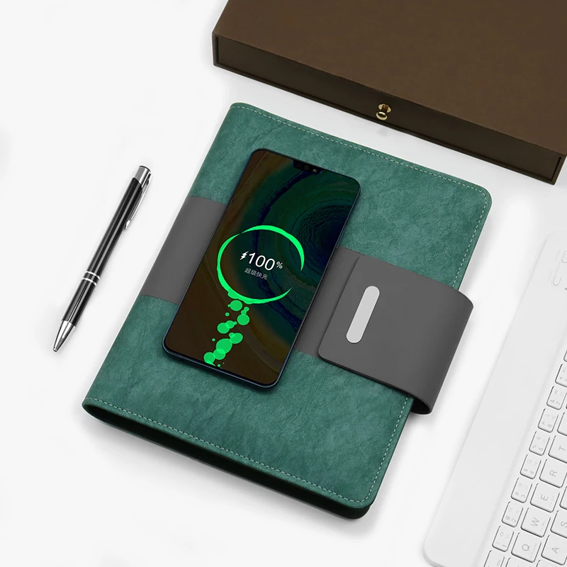 New Design Wholesale A5 15W Wireless Charger and Super Fast Charging Power Bank Notebook Custom logo With Exquisite Gift Box