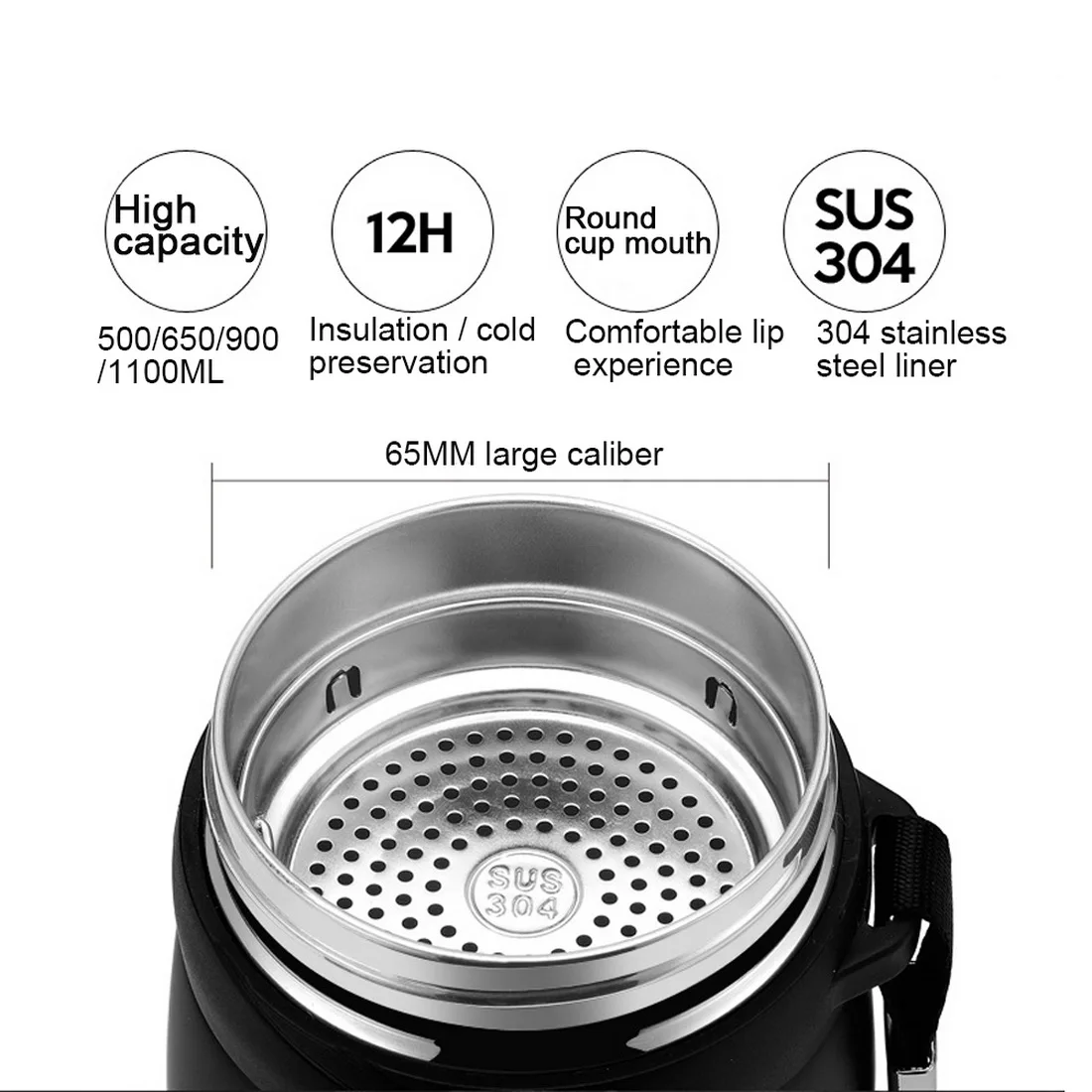 
Customized Color Printing Logo Vacuum Flask Insulated Life Stainless Steel Water Bottle with Strainers 