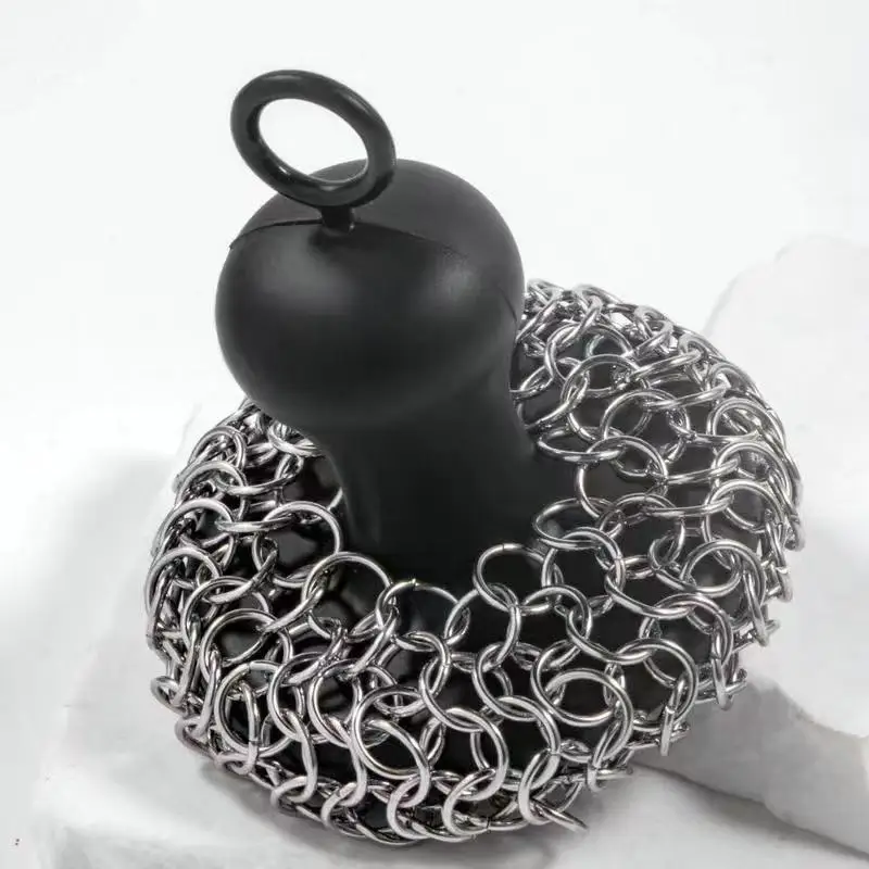 New Design 316 Stainless Steel Chain Mail Silicone Insert Cast Iron Cleaner Chain Mail Scrubber