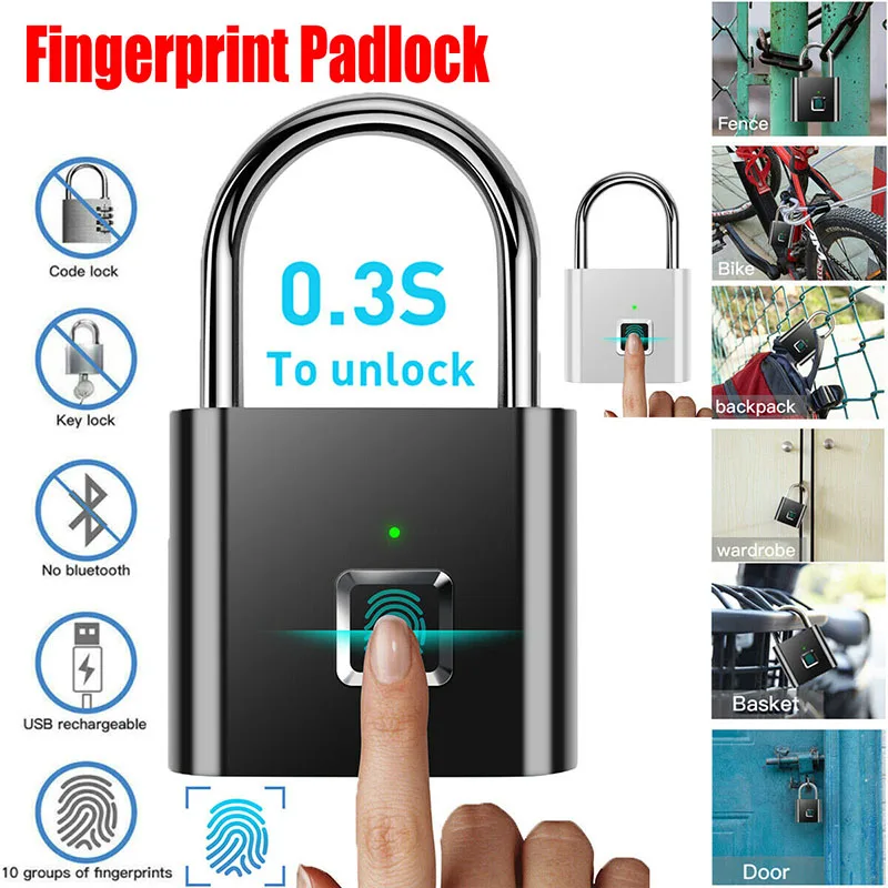 Keyless USB charging door lock quickly unlock zinc alloy metal self-imaging padlock Fingerprint Digital Smart Door Locks