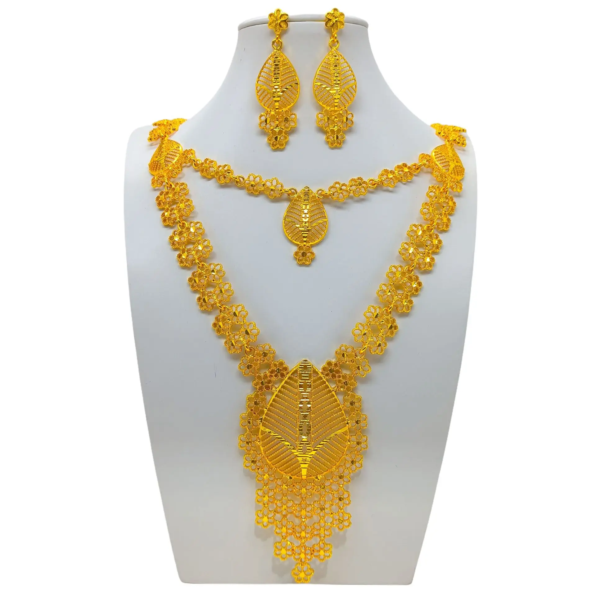 Saudi Arabia India Middle East Jewelry Set  Gold Plated Long Necklace Earring Set Alloy Wedding Set