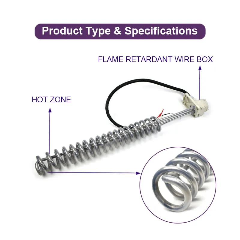 BRIGHT Customization Water Heater 350W 50KW CE Acid Resistance PTFE Immersion Heaters Element